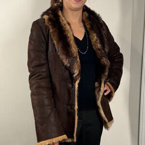 BRANCO PELLE Luxe Shearling & Suede Winter Coat Jacket Brown & Tan Size Small